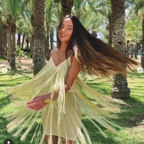 Zara Fringe Mini Dress Light Yellow Blogger Fav Size Small - Picture 4 of 13